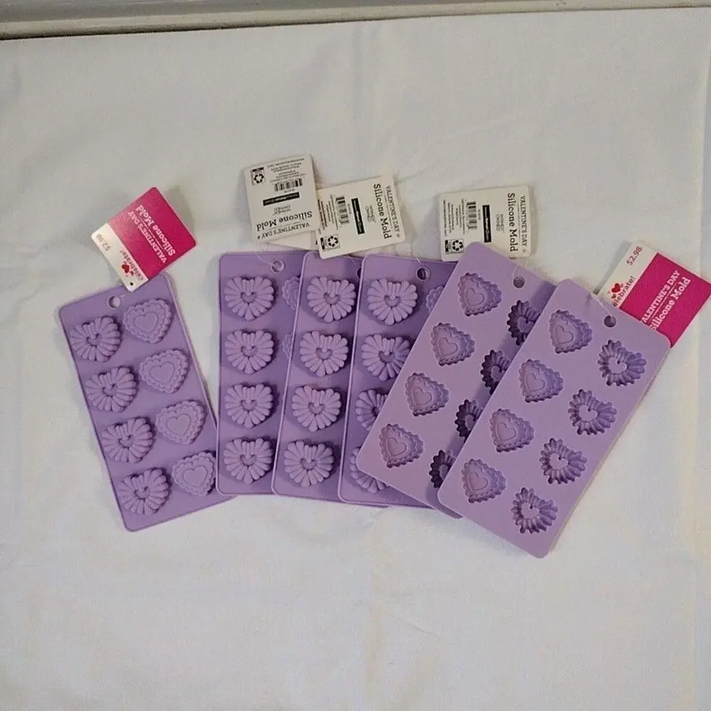 Way To Celebrate! Valentine Silicone Mold Set Of 5 Purple Hearts Chocolate Candy
